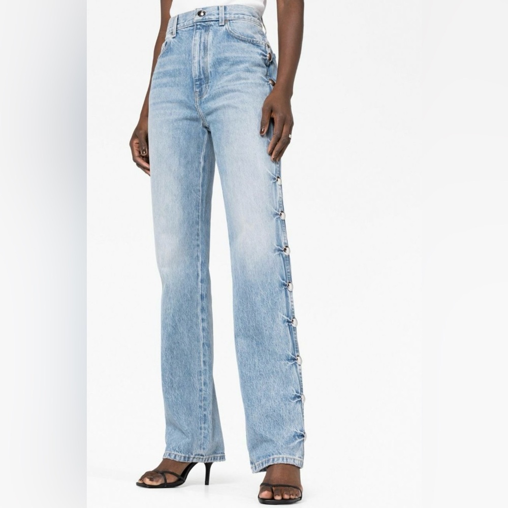 KHAITE Light Blue Straight Leg Jeans with Side Button Detail